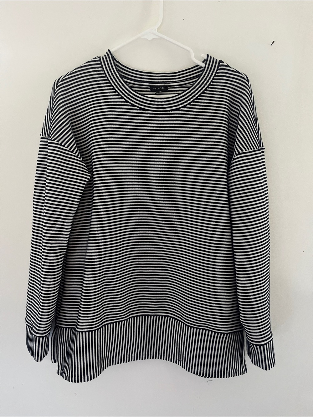 Talbots Black & White Striped Scoopneck Sweater preppy classic neutral stretch